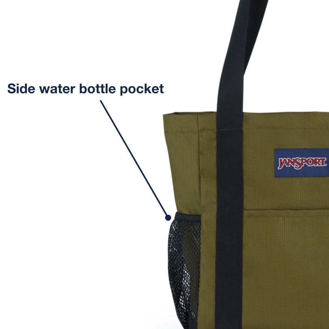 JanSport Shopper Tote X Army Green With Side Water Bottle Pocket