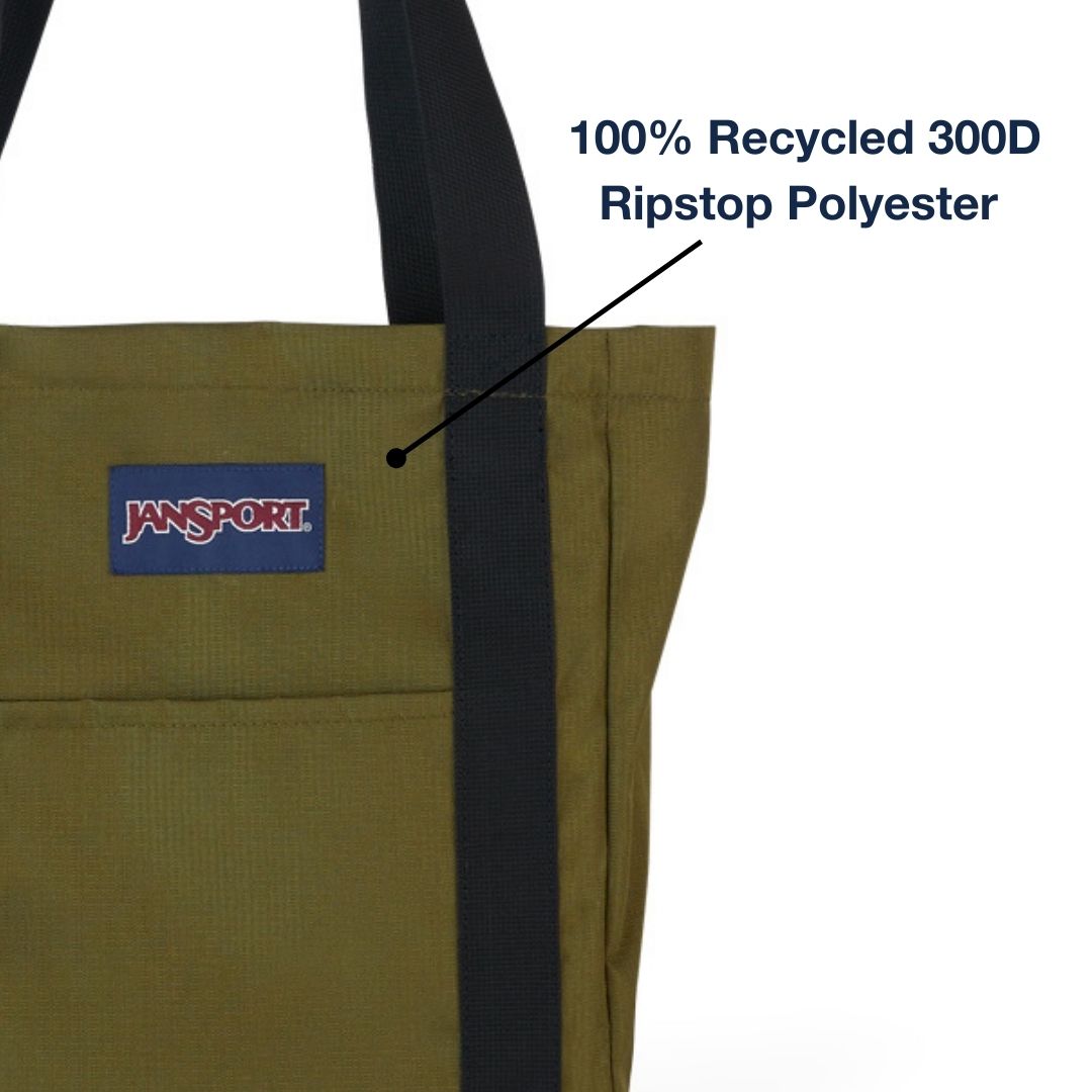 JanSport Shopper Tote X Army Green With 100% Recycled 300D Ripstop Polyester